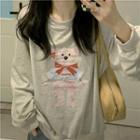 Long-sleeve Bear Print T-shirt Gray - One Size