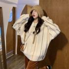 Round-neck Color-block Striped Oversize Sweater Off-white - One Size