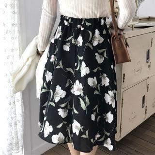 Floral Print Chiffon Flare Skirt