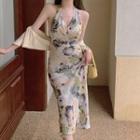 Halter Neck Floral Print Midi A-line Dress / Jacket