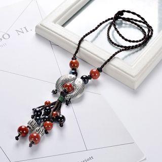 Fish Alloy Pendant String Necklace Black - One Size