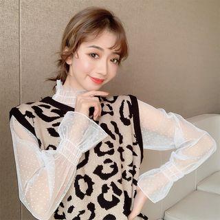 Dotted Mesh Lantern-sleeve Blouse