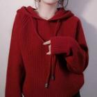Hooded Long-sleeve Plain Cable Knit Sweater