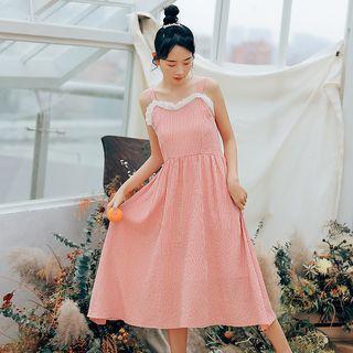 Pinstriped Strappy Midi A-line Dress