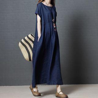 Short-sleeve Maxi Smock Dress