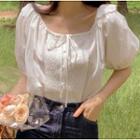 Puff Sleeve Square Neck Lace Panel Blouse