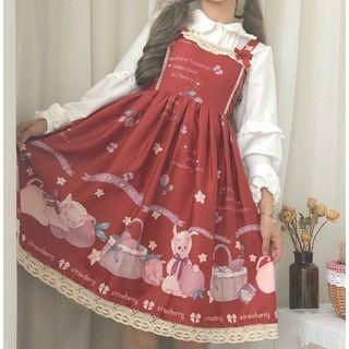 Ruffle-trim Blouse / Printed Pinafore Dress