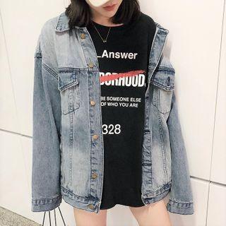 Letter Embroidered Denim Button Jacket