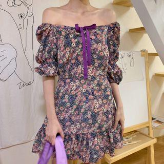 Square Collar Floral Short-sleeved Dress