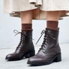 Genuine Leather Chunky Heel Brogue Short Boots