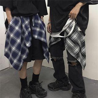 Plaid Tie-front Waist Cape