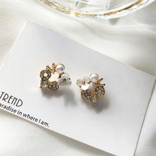 Rhinestone Faux Pearl Flower Earring 1 Pair - S925silver Earrings - One Size