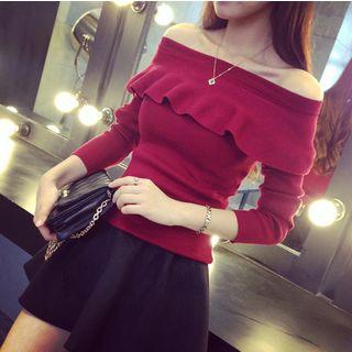 Ruffled Off-shoulder Sweater
