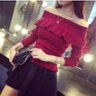 Ruffled Off-shoulder Sweater