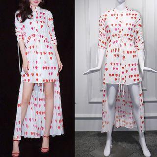 Long-sleeve Sweetheart Patterned Dip-back Dress