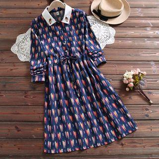 Carrot Embroidered Long-sleeve A-line Dress