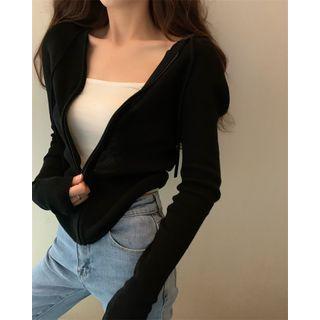 Zipper Hooded Cardigan
