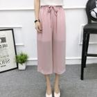 Plain Cropped Chiffon Wide Leg Pants