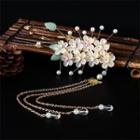 Flower Faux Pearl Fringe Hair Clip S036 - Gold - One Size
