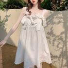 Sleeveless Ribbon Mini A-line Dress White - One Size