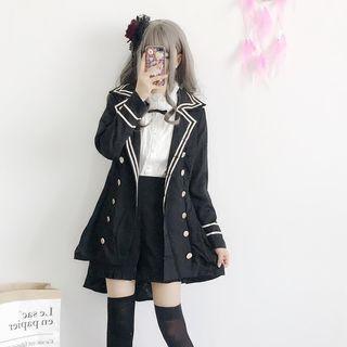 Frill Trim Shirt / High Waist Shorts / Double Breasted Jacket