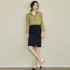 Pleated-front Pencil Skirt