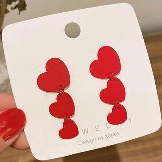 Heart Drop Sterling Silver Ear Stud 1 Pair - A295 - Red - One Size