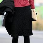 Lace Overlay Midi Skirt Black - One Size