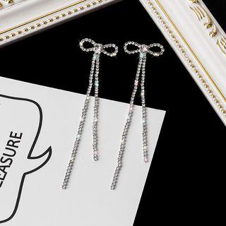 Rhinestone Bow Fringed Earring 1 Pair - As Shown In Figure - One Size