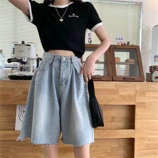 Washed Wide Leg Denim Short