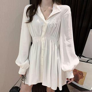 Long-sleeve A-line Shirt Dress Shirt - White - One Size