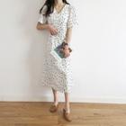 Short-sleeve Polka Dot A-line Midi Chiffon Dress