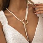 Alloy Hoop Faux Pearl Y Necklace 3990 - Gold - One Size