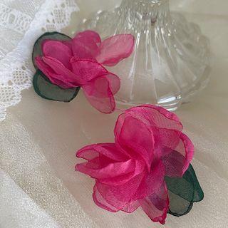 Flower Mesh Earring 1 Pair - Earrings - Green & Pink - One Size