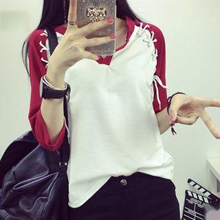 Lace-up Elbow-sleeve T-shirt
