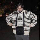 Striped Knit Hoodie Stripes - Black & White - One Size