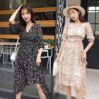 Short-sleeve Floral Printed Ruffle-trim Chiffon Dress