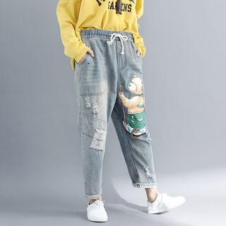 Bear Printed Crop Jeans