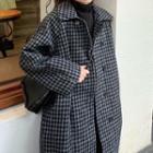 Single-breasted Plaid Long Coat Black - One Size