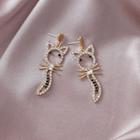 Rhinestone Cat Dangle Earring 1 Pair - As Shown In Figure - One Size