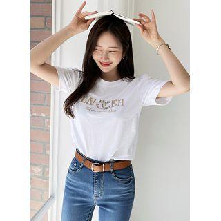 Faux-pearl Beaded Letter T-shirt