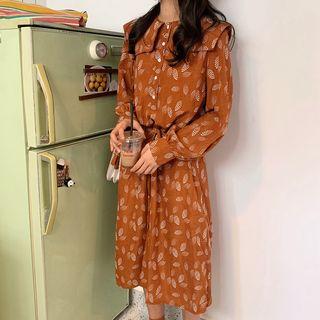 Leaf Pattern Midi Shirtdress