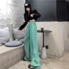 Checkerboard Wide-leg Pants Green - One Size