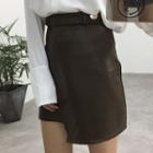 Faux Leather Asymmetric A-line Skirt