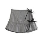 Houndstooth Bow Ruffle Hem Mini A-line Skirt