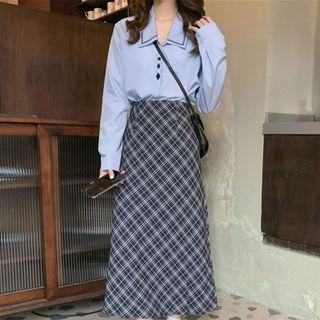 Embroidered Blouse / Plaid Skirt