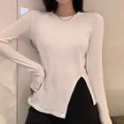 Long-sleeve Irregular Slit-hem T-shirt