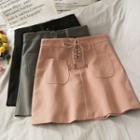 Lace Up-waistline Plain Mini Skirt