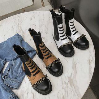 Chain Accent Color Block Short Boots