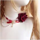 Faux Pearl Choker Red - One Size